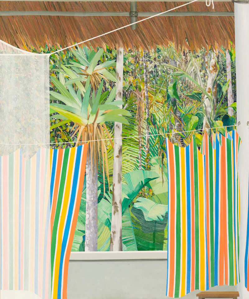 Maud Gatewood, Jungle Camp, 2000, acrylic on canvas, 72 x 60 inches (North Carolina Museum of Art)