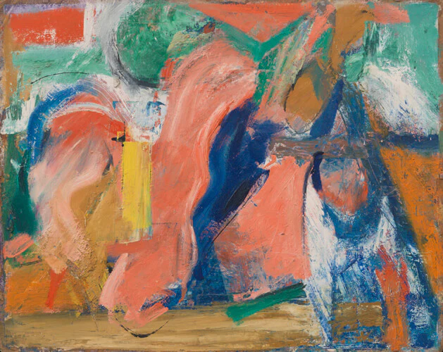 Pat Passlof, Pas de Quatre, 1952, oil on board, 19 x 24 inches (courtesy of Elizabeth Harris Gallery)