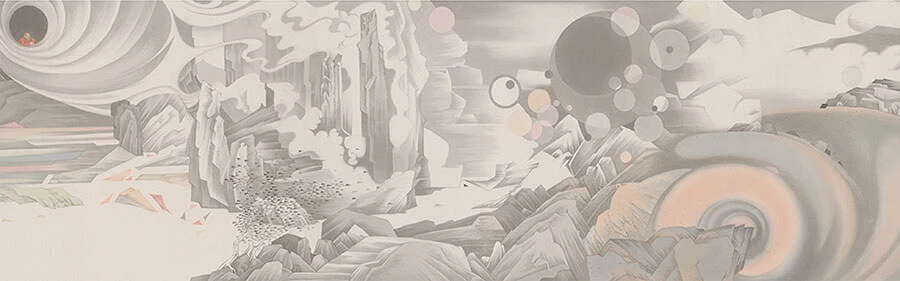 (detail) Hao Liang, Streams and Mountains without End, 2017, ink and color on silk, 16 11/16 × 395 1/4 inches (© Hao Liang, courtesy of Gagosian)