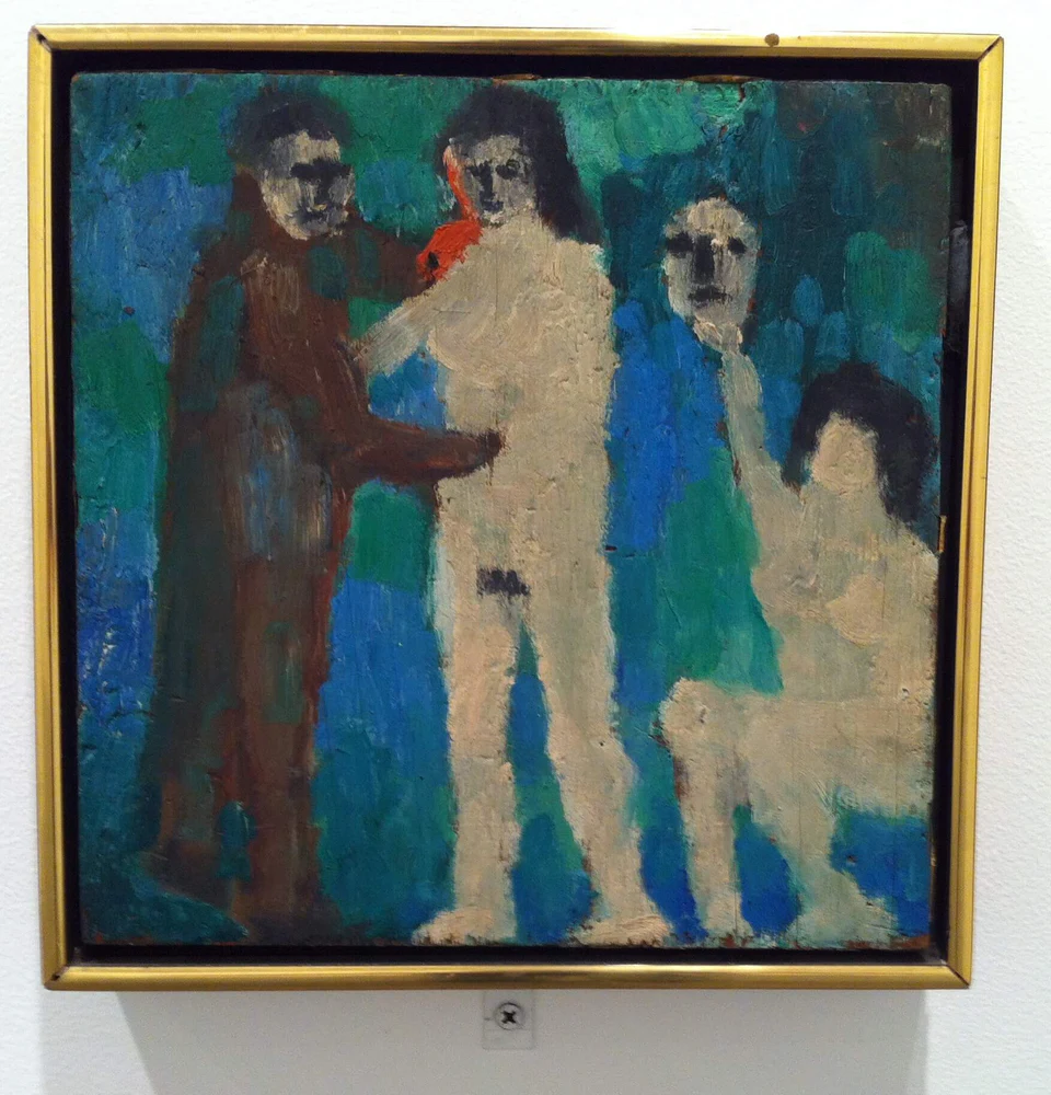 Jan Müller, Faust Scene with Red Mouse, 1956, oil on board, 9 1/4 x 9 1/4 inches (courtesy of Lori Bookstein Fine Art)