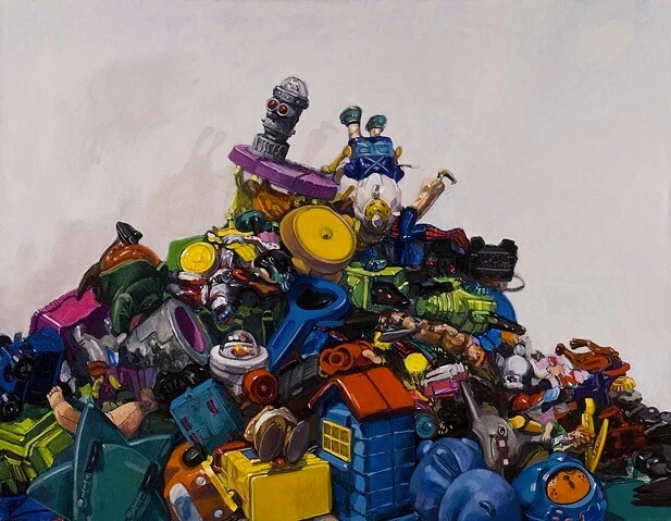 Megan Marlatt, Toy Pile with an Arabian Foot, 2005, acrylic and oil on canvas, 42 x 54 inches (courtesy of the artist)