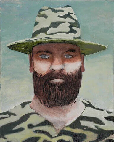 Jason Mones, Heads Series (Camo w Beard) 2016, oil on canvas, 18 x 24 inches (courtesy of the artist)