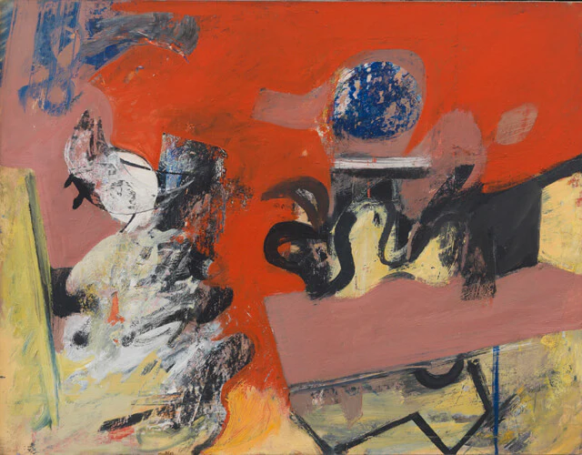Pat Passlof, Coliseum, 1955, oil on paper mounted on canvas, 17 x 22 inches (courtesy of Elizabeth Harris Gallery)