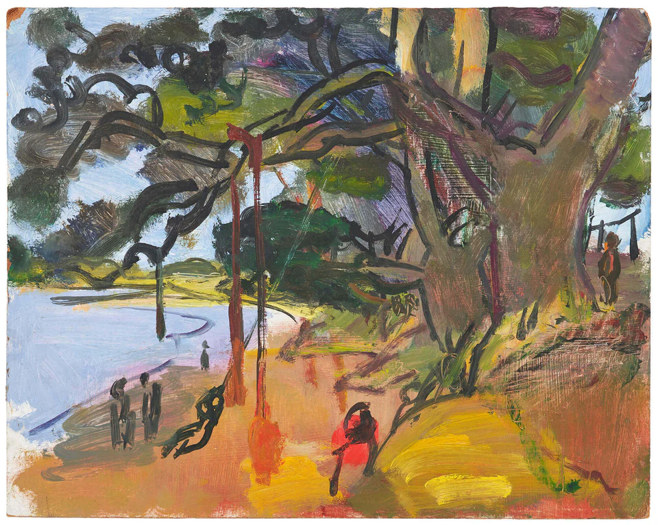 Sargy Mann, Swings at Iken, 1976, oil on board, 12 x 16 inches, (Sargy Mann estate)