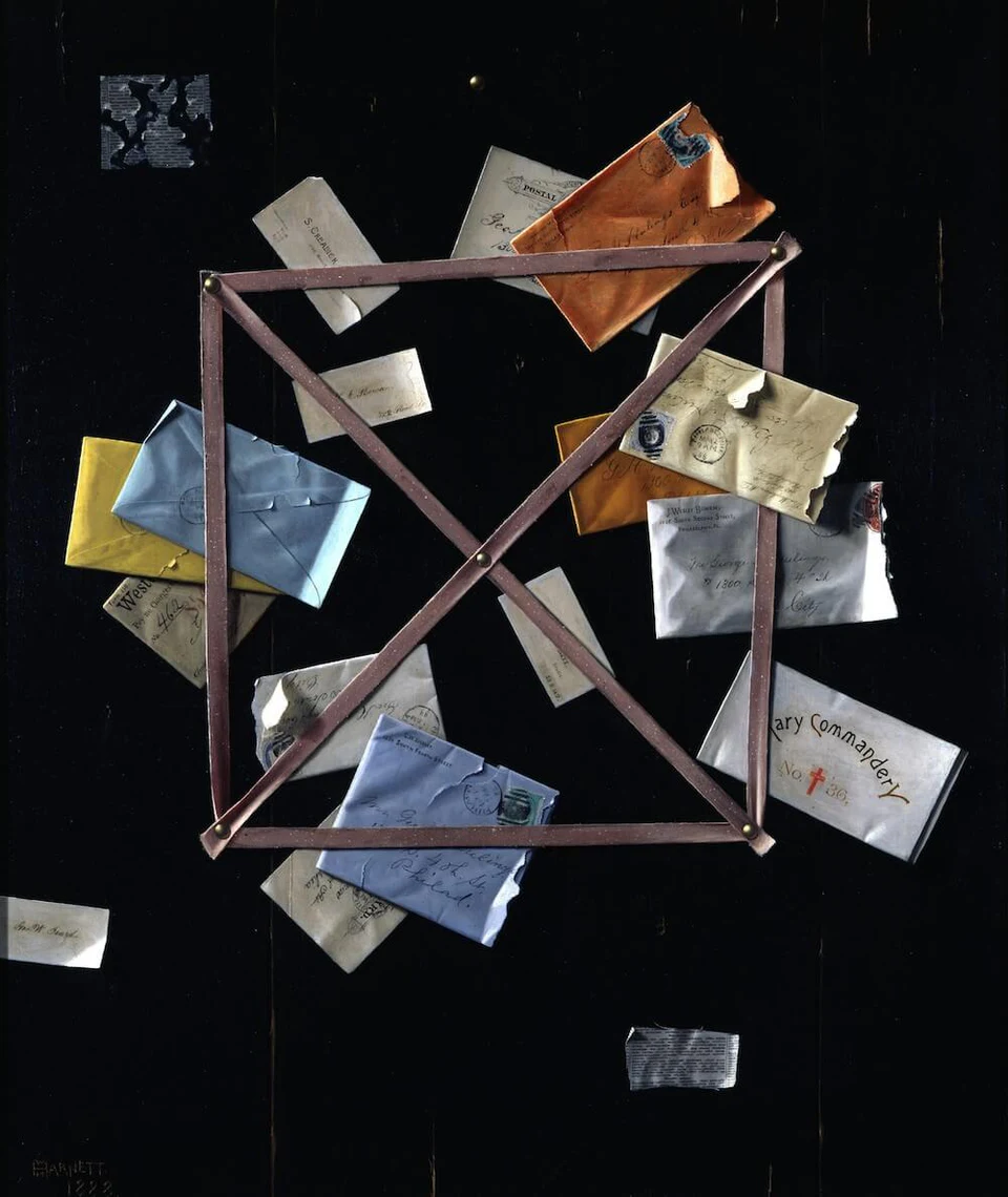 William Harnett, Mr. Hulings' Rack Picture, 1888, oil on canvas (Hood Museum of