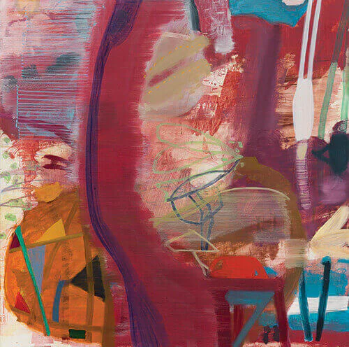 Julian Hatton, Crush, 2016-17, oil, wax pastel and colored pencil on canvas, 42 x 42 inches (courtesy of Elizabeth Harris Gallery)