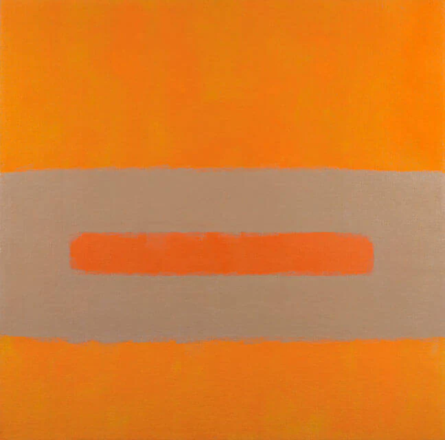 Perle Fine, Cool Series, (Tan over Orange), ca. 1961-1963, oil on canvas, 50 x 50 inches (courtesy Spanierman Modern)