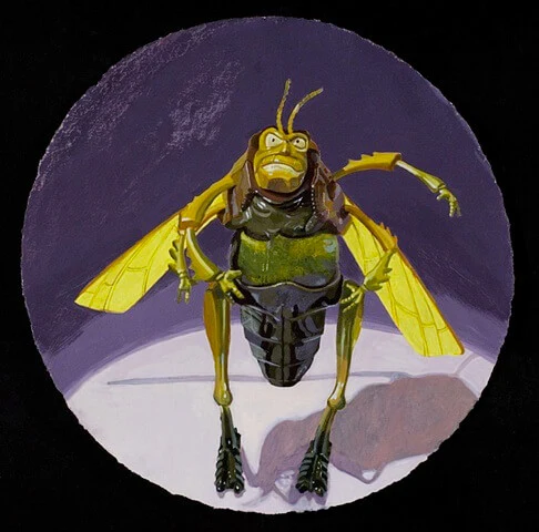 Megan Marlatt, Portrait of an Angry Grasshopper, 2008, acrylic on round paper, 16 inches (courtesy of the artist)