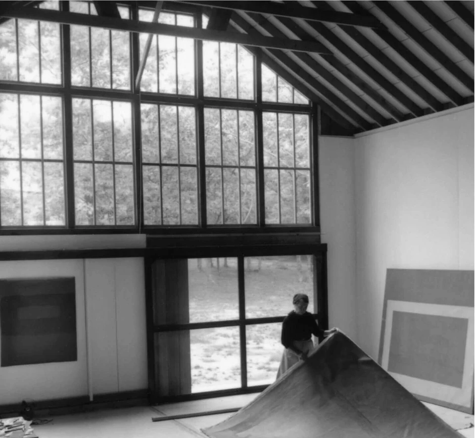 Perle Fine in her studio, Springs, New York, 1962, photo Maurice Berezov © A. E. Artworks