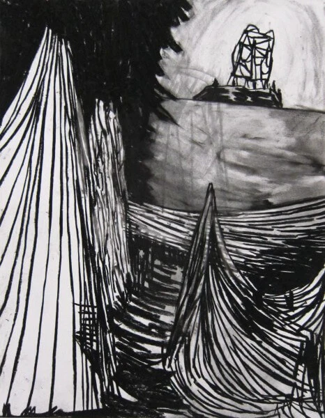 Trent Miller, THEY Discovered the Healing Machine, charcoal on paper, 14 x 11 inches, 2012 (courtesy of the artist)
