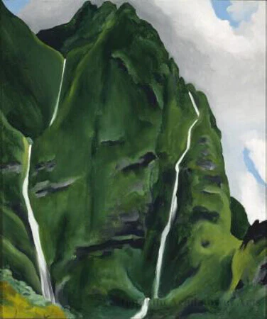 Georgia O'Keeffe, Waterfall—End of Road—'Iao Valley, 1939, oil on canvas, 19 x 16 inches (Honolulu Museum of Art, Purchase, Allerton, Prisanlee and General Acquisition Funds and with a gift from The Honolulu Advertiser, 1989 (5808.1)