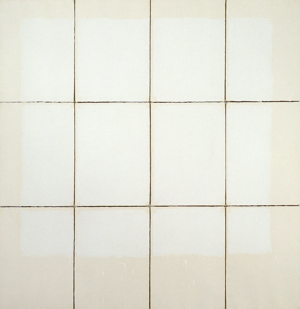 Robert Ryman, Classico IV, 1968, Acrylic on twelve sheets of Classico paper, mounted to foam board, 91 x 89 1/2 inches, Solomon R. Guggenheim Museum, New York Panza Collection, 1991 (© 2023 Artists Rights Society (ARS), New York)