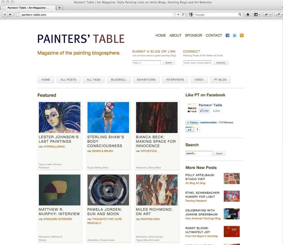 Painters' Table homepage, 2011