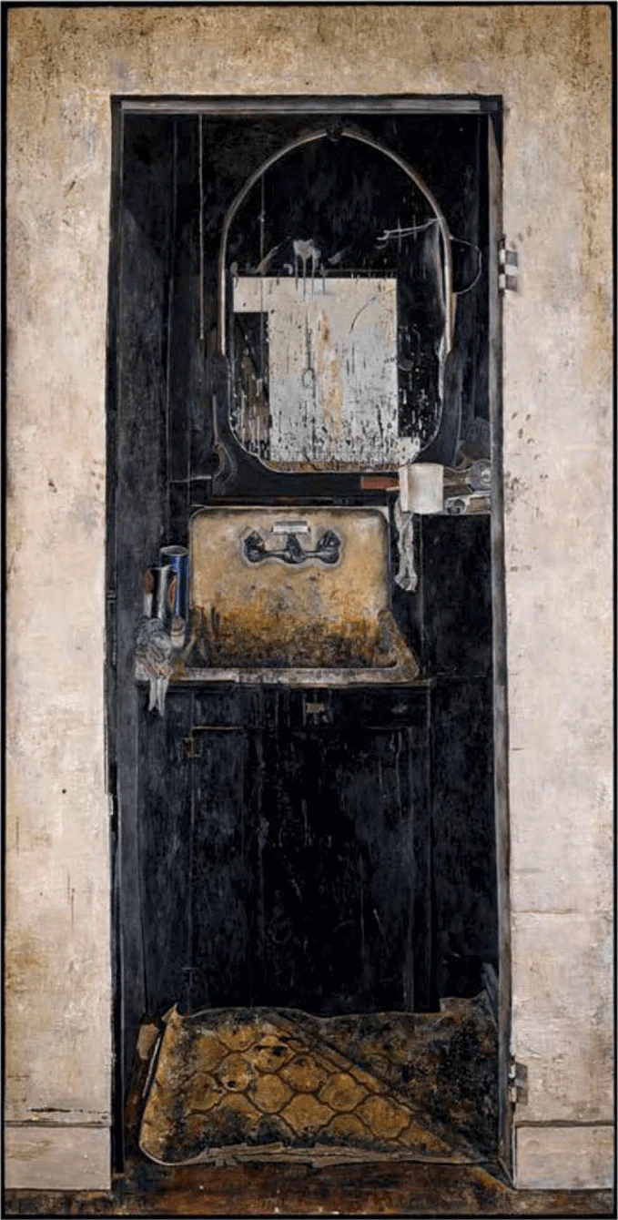 Simon Dinnerstein, The Sink, oil on wood panel, 96 x 48 inches, 1974 (photo: Matthew Ballou, courtesy of the artist)