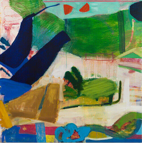 Julian Hatton, picnic, 2016-17, oil, wax pastel and colored pencil on canvas, 42 x 42 inches (courtesy of Elizabeth Harris Gallery)
