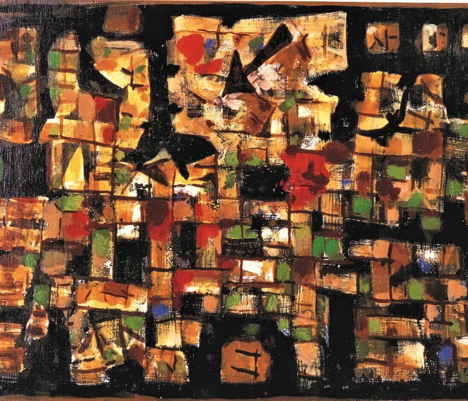 (detail) Roger Bissière, Voyage au bout de la nuit, 1955, oil on canvas, 30-1/4 x 44-7/8 inches (© Bissiere/ADAGP)
