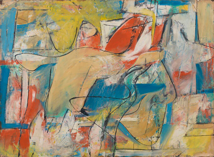 Pat Passlof, Untitled, circa 1950s, oil on paper mounted on board, 22 1/2 x 31 inches (courtesy of Elizabeth Harris Gallery)