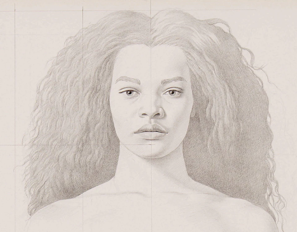 detail, Kurt Kauper, Study for Woman 4, 2017, graphite on paper, 43 1/4 x 29 inches (photo: Matt Kroening, courtesy of Almine Rech)