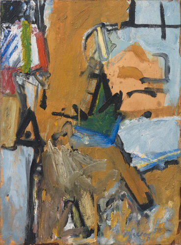 Pat Passlof, Spire, 1958, oil on paper mounted on canvas, 31 x 23 inches (courtesy of Elizabeth Harris Gallery)