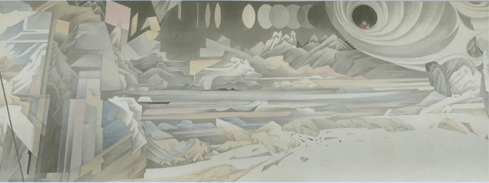 (detail) Hao Liang, Streams and Mountains without End, 2017, ink and color on silk, 16 11/16 × 395 1/4 inches (© Hao Liang)