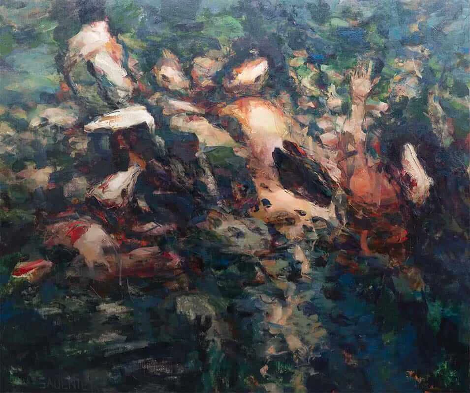 Dana Saulnier, Three, oil on linen, 76 x 90 x 3 inches, 2023 (courtesy of the artist and First Street Gallery)