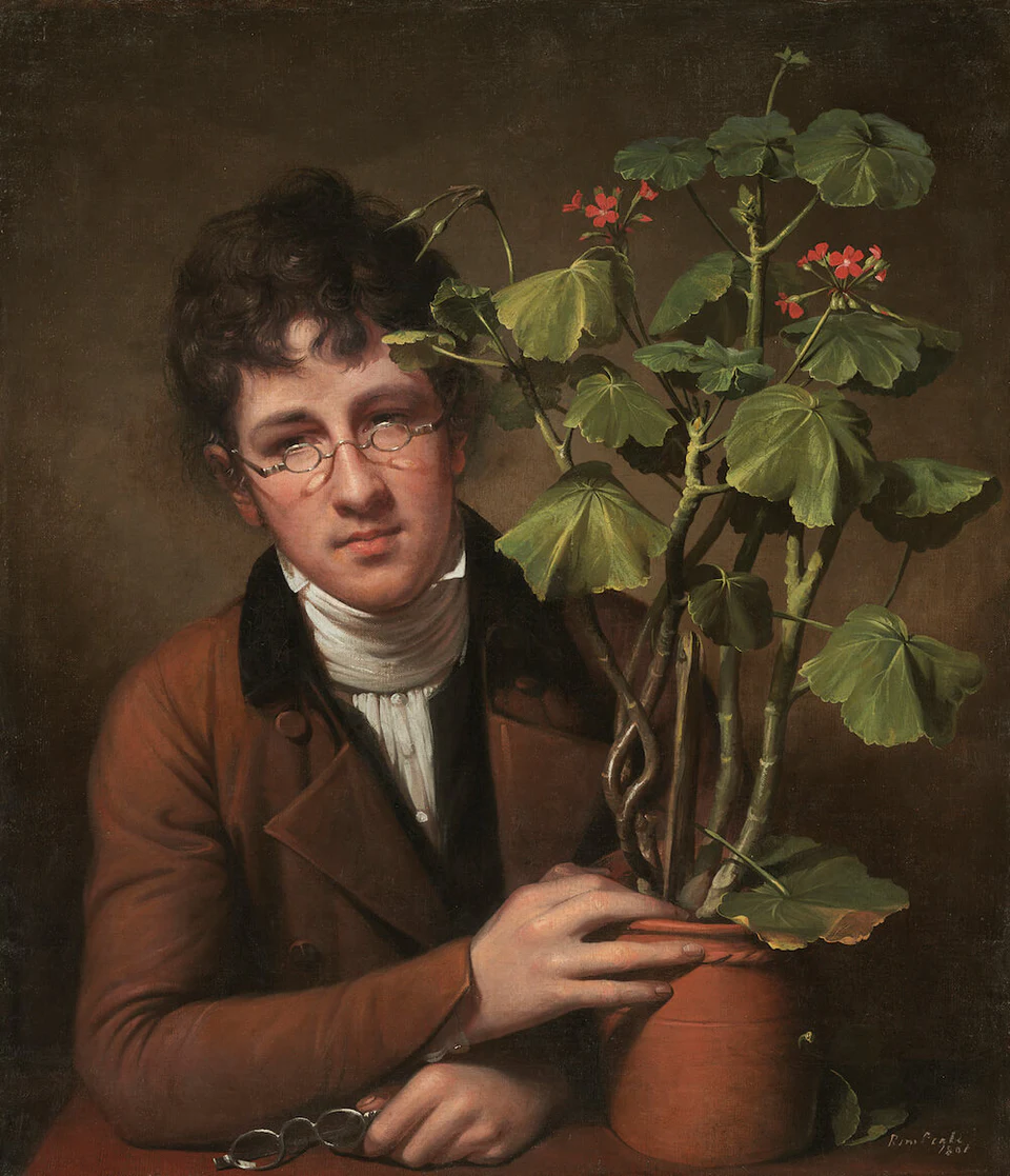 Rembrandt Peale, Rubens Peale with a Geranium, 1801, oil on canvas, 28 1/8 x 24