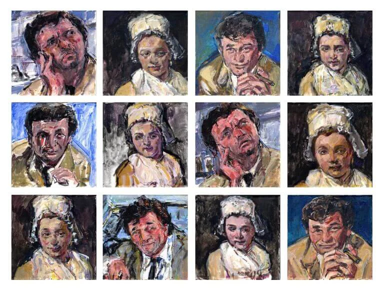 Judy Glantzman, Columbo and Catherine Marie Jean, 2015, acrylic on canvas, 18 x 24 inches (courtesy of Betty Cuningham Gallery)