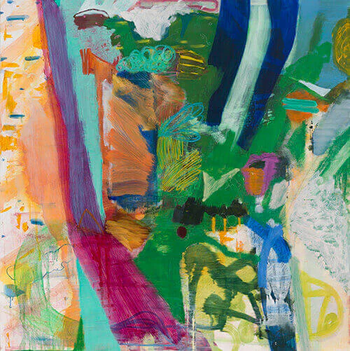 Julian Hatton, Passion Fruit, 2016-17, oil, wax pastel and colored pencil on canvas, 42 x 42 inches (courtesy of Elizabeth Harris Gallery)