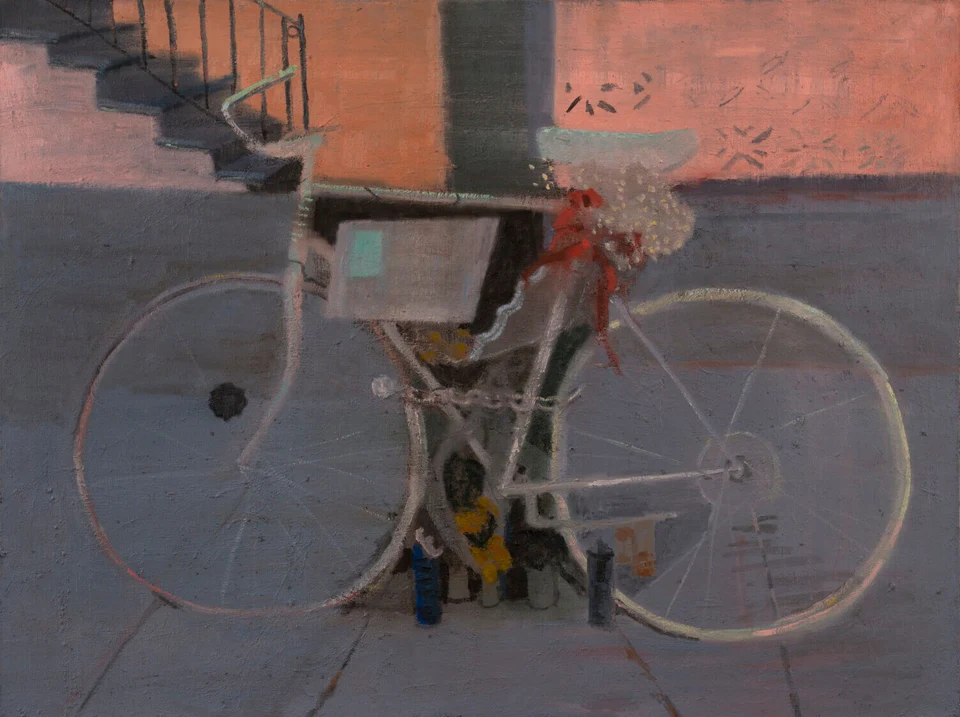 Elisa Jensen, Ghostbike, 2014, oil on linen, 36 x 48 inches (courtesy of the artist)