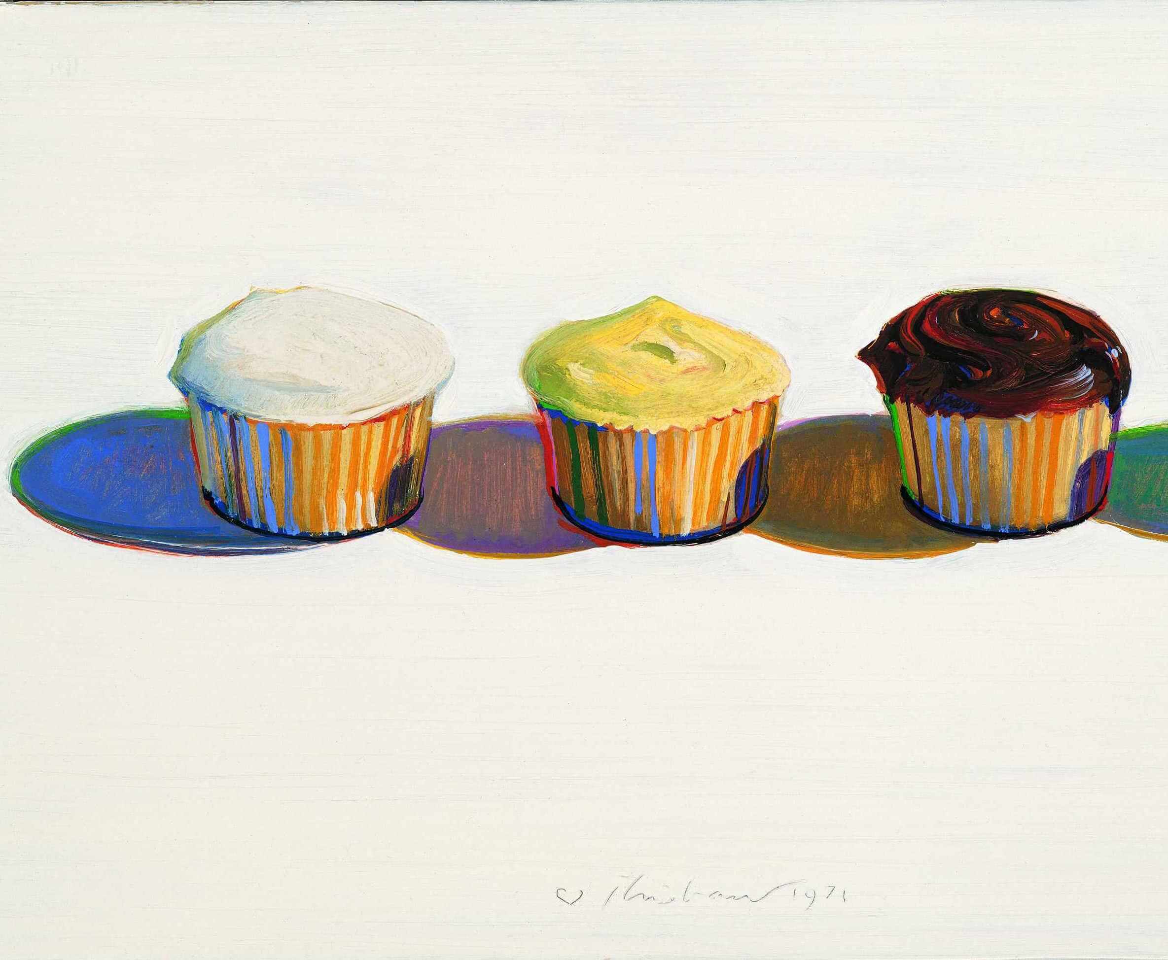 (detail) Wayne Thiebaud , Four Cupcakes, 1971 (Bologna Museum of Modern Art / Morandi Museum)