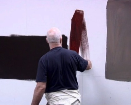 Sean Scully painting in his studio (video capture from Sean Scully: The Bloody Canvas, Yellow Asylum Films)