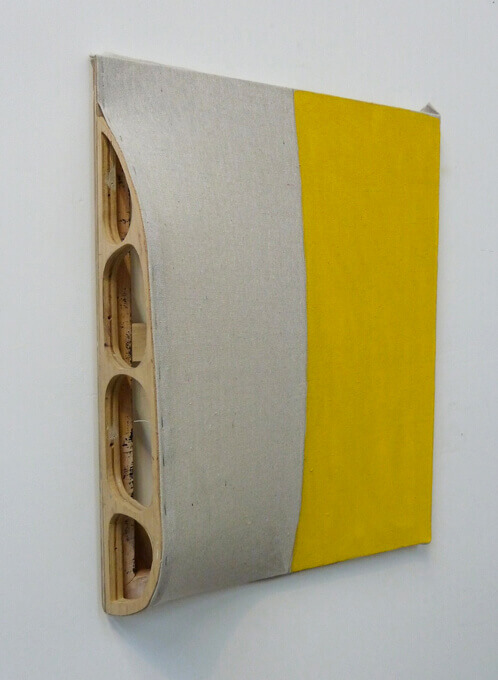 Jim Lee, Behind the Drapes, Under the Draft, 2012, acrylic on canvas with plywood and staples, 27 x 21 x 6 1/2 inches (courtesy of the artist)