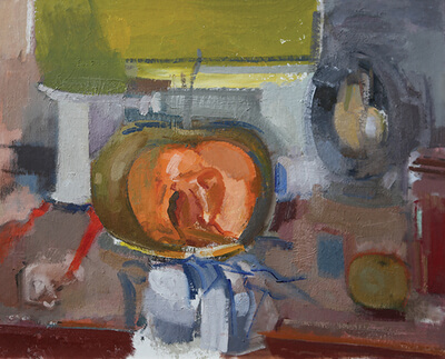Ruth Miller, Open Pumpkin and Lantern, 2016, oil on board, 24 x 30 inches (photo: Ramsay Turnbull)