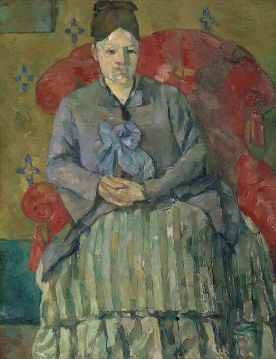 Paul Cézanne, Madame Cézanne in a Red Armchair, c. 1877, oil on canvas, 28 1/2 x 22 inches (Museum of Fine Arts Boston)