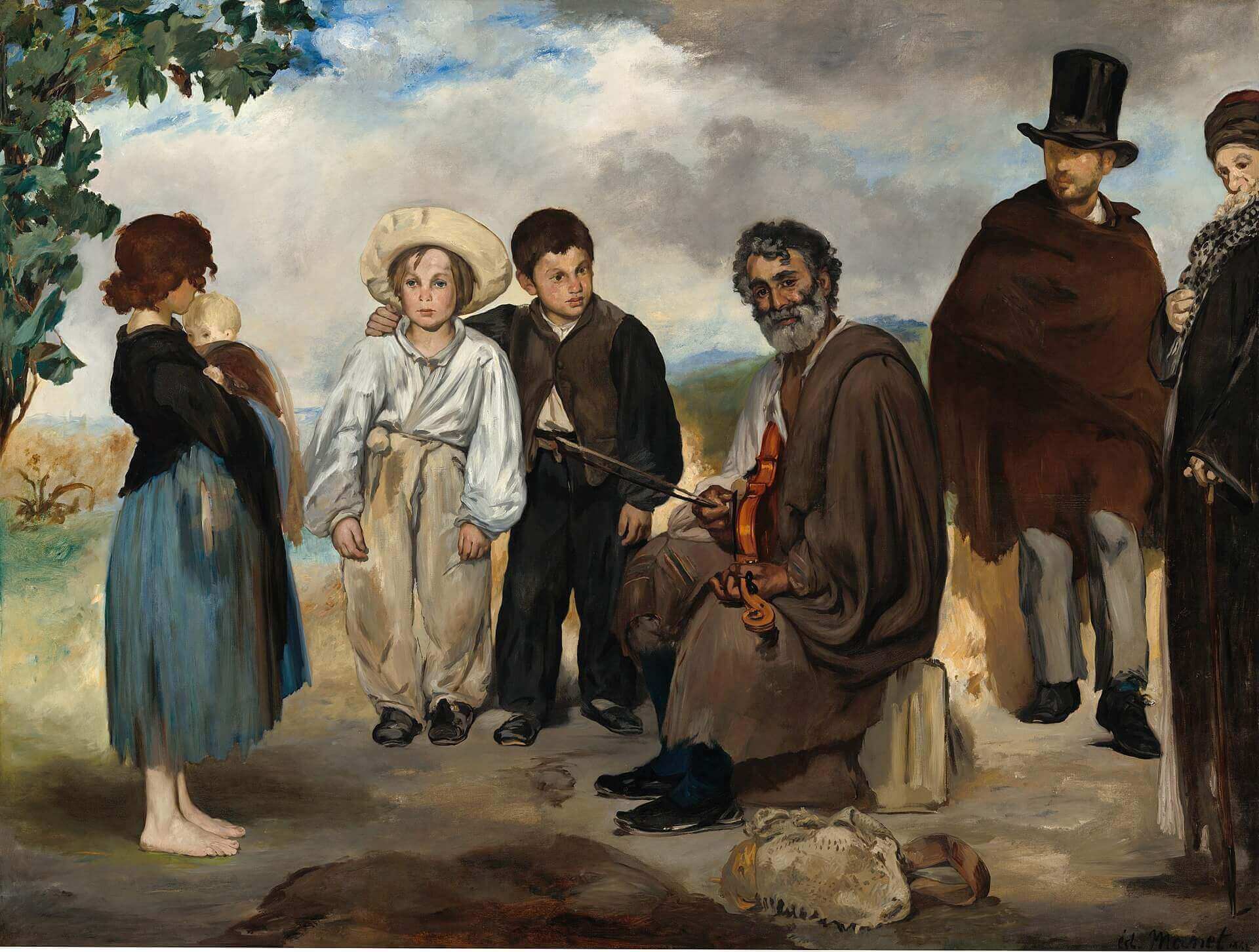 Édouard Manet, The Old Musician, 1862, oil on canvas, 73.8 in × 97.8 inches (National Gallery of Art, Washington, D.C.)