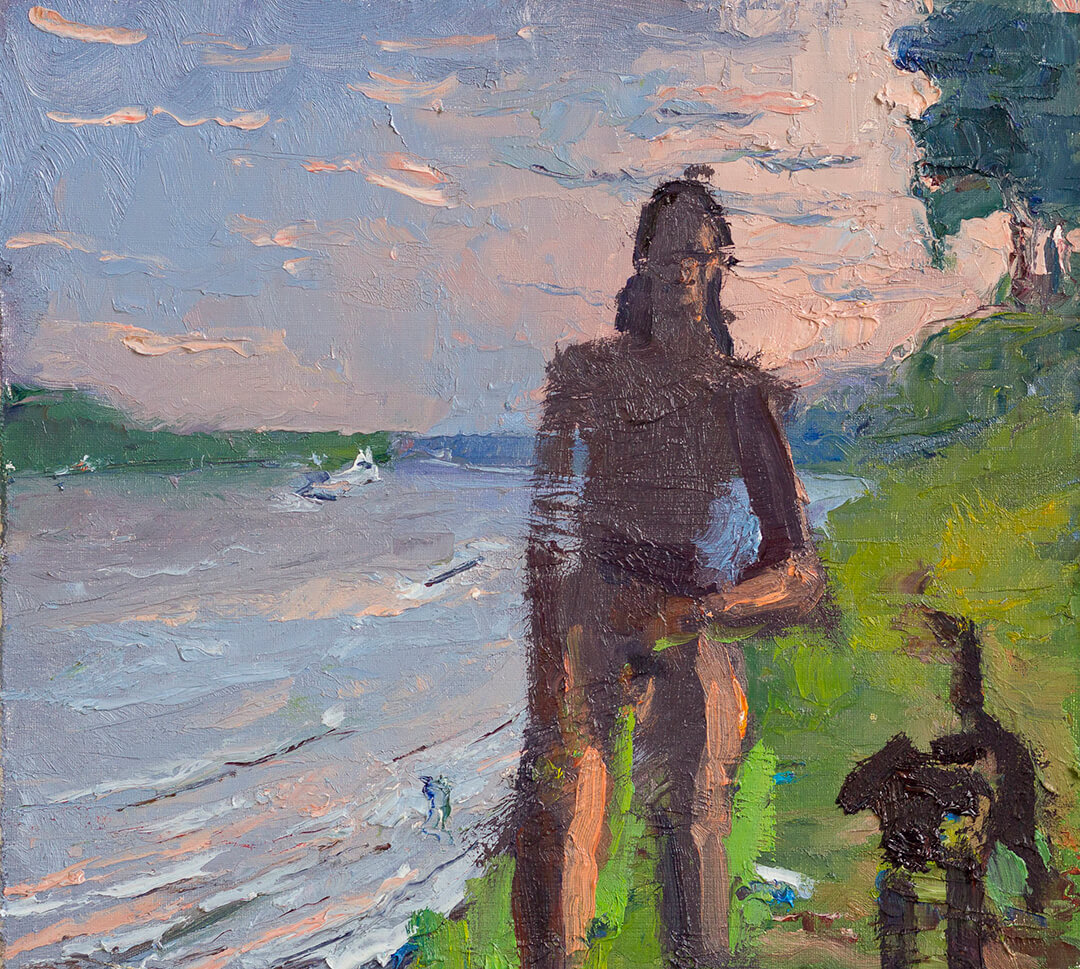Aaron Lubrick, Dan Walking His Dog, 2013, oil on panel, 14 × 15 inches (courtesy of the artist)