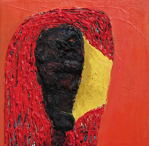 Brenda Goodman, Look Out, 2014, oil on paper on wood, 10 x 10 inches (courtesy of the artist and John Davis Gallery)