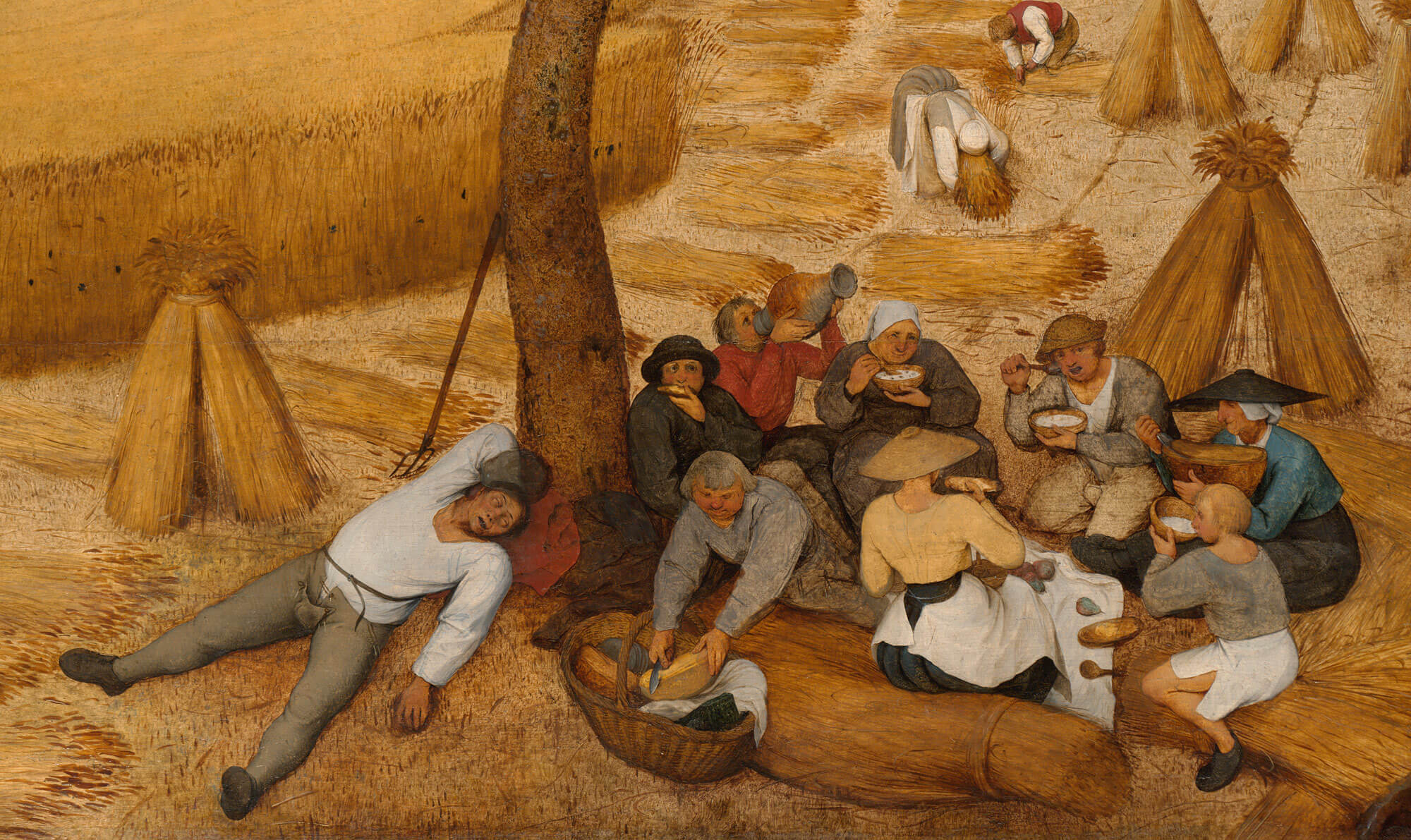 (detail) Pieter Bruegel the Elder, The Harvesters, 1565, oil on wood (Metropolitan Museum of Art)