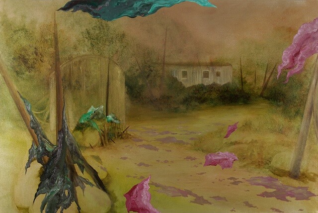 Carla Knopp, McJunkin Road, 2010,  oil on metallic ground on linen, 31 x 47 inches (courtesy of the artist)