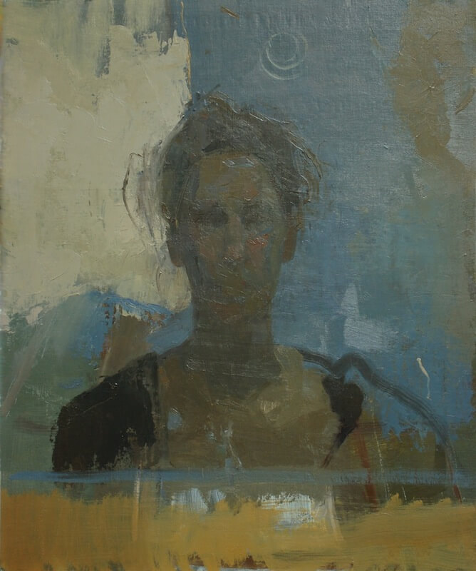 Carolyn Pyfrom, Blue Self-portrait, 2012, oil on linen, 22 × 18 inches (courtesy of the artist)