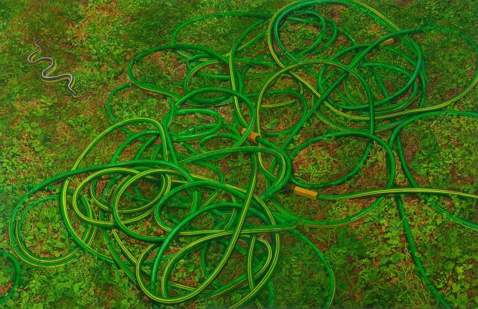 Catherine Murphy, In the Grass, 2011, oil on canvas, 48 1/4 x 75 inches (Louis-Dreyfus Family Collection. Image courtesy of Peter Freeman Gallery, New York)