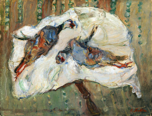 Chaim Soutine, Two Pheasants on a Table, c. 1926, oil on canvas, 19 3/4 x 25 1/2 inches (Private Collection)