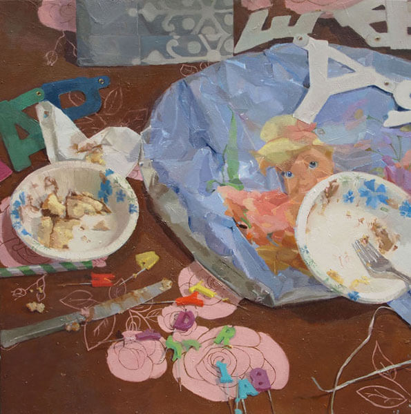 Erin Raedeke, The Party is Over, 2013, oil on board, 24 × 24 inches (courtesy of the artist)