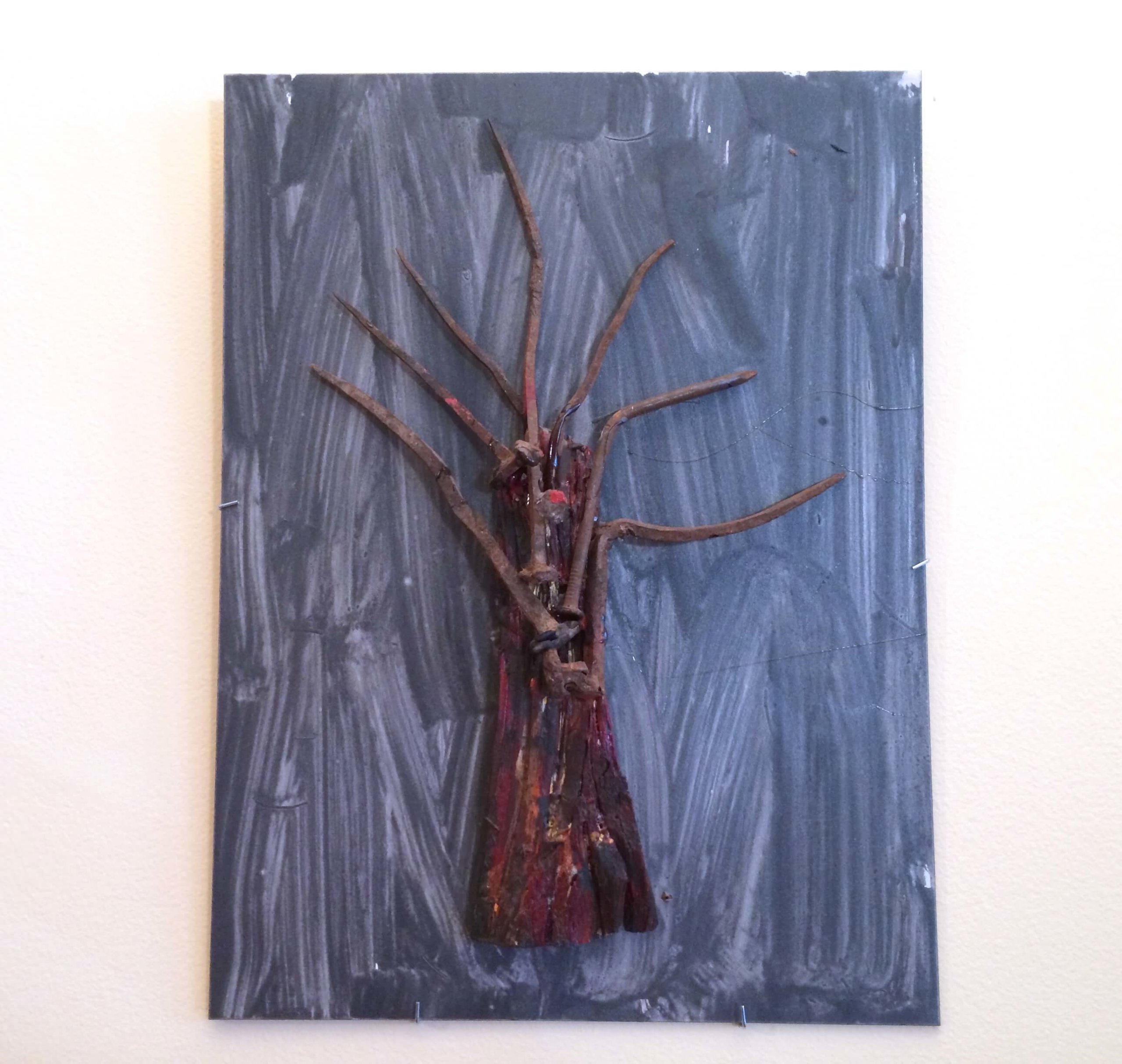Fletcher Copp, Tree in an Iron Monger’s Yard, mixed media, 16 x 12 x 2 inches, 2013 (courtesy of The Painting Center)