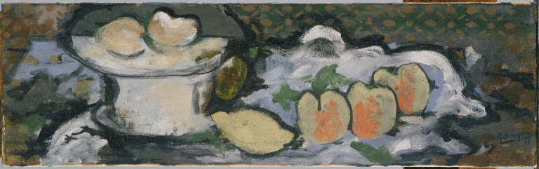 Georges Braque, Lemons, Peaches and Compotier, 1927, oil on canvas, 8 7/8 x 28 7/8 inches (The Phillips Collection)