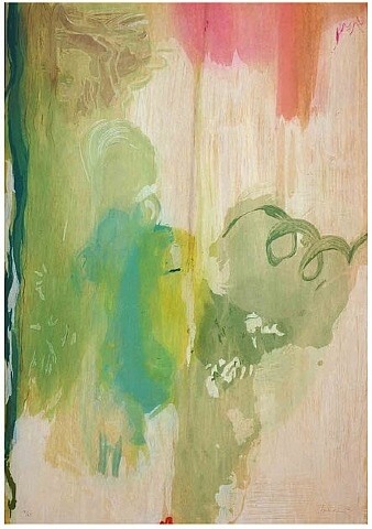 Helen Frankenthaler, Snow Pines, 2004, Thirty-four water based color Ukiyo-e style woodcut, Leslie Sacks Fine Art
