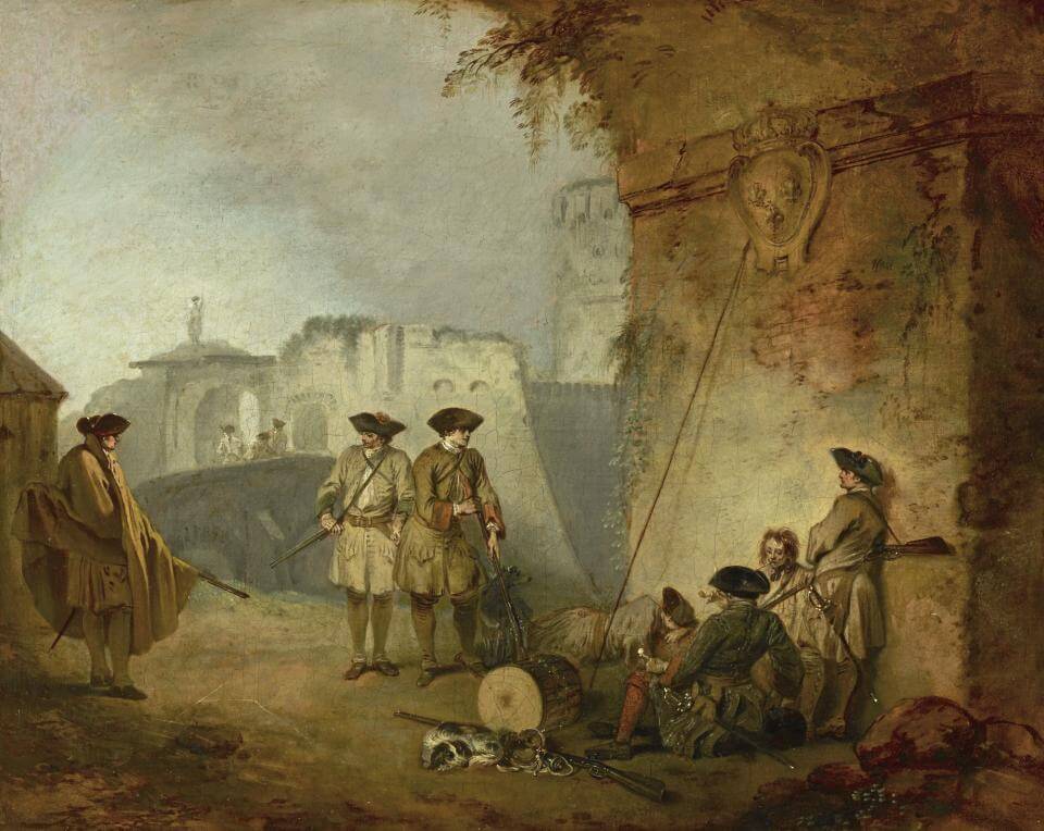Jean-Antoine Watteau, The Portal of Valenciennes, ca. 1710–11, oil on canvas, 12 3/4 x 16 inches (The Frick Collection, New York)