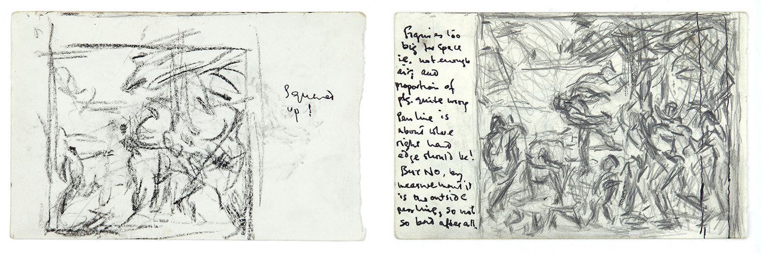 Sargy Mann, Titian, Bacchus and Ariadne Studies, Sketchbook, (Sargy Mann estate)