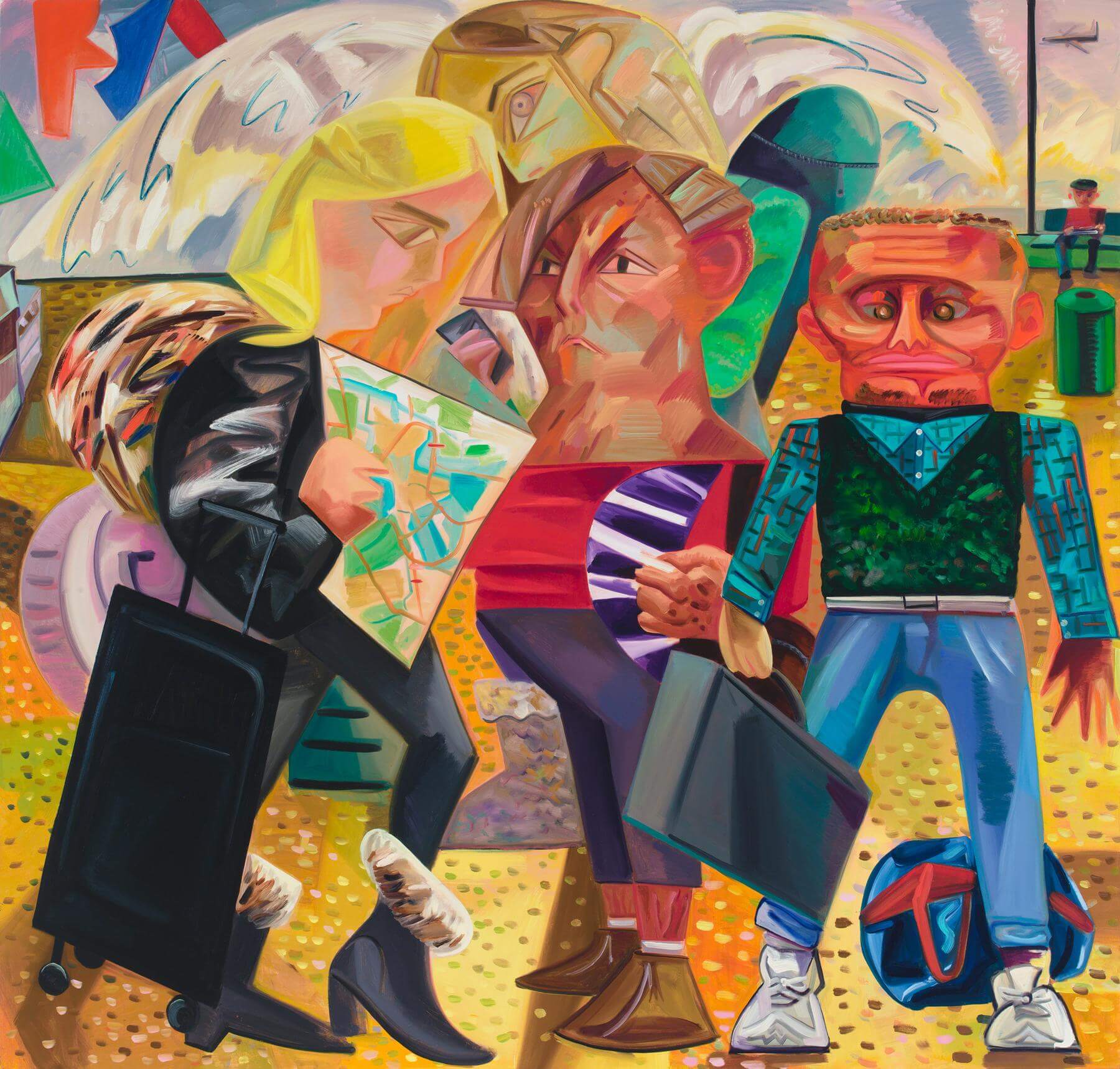 Dana Schutz, Swiss Family Traveling, 2015, oil on canvas, 84 x 88 inches (courtesy of the artist and Petzel, New York)