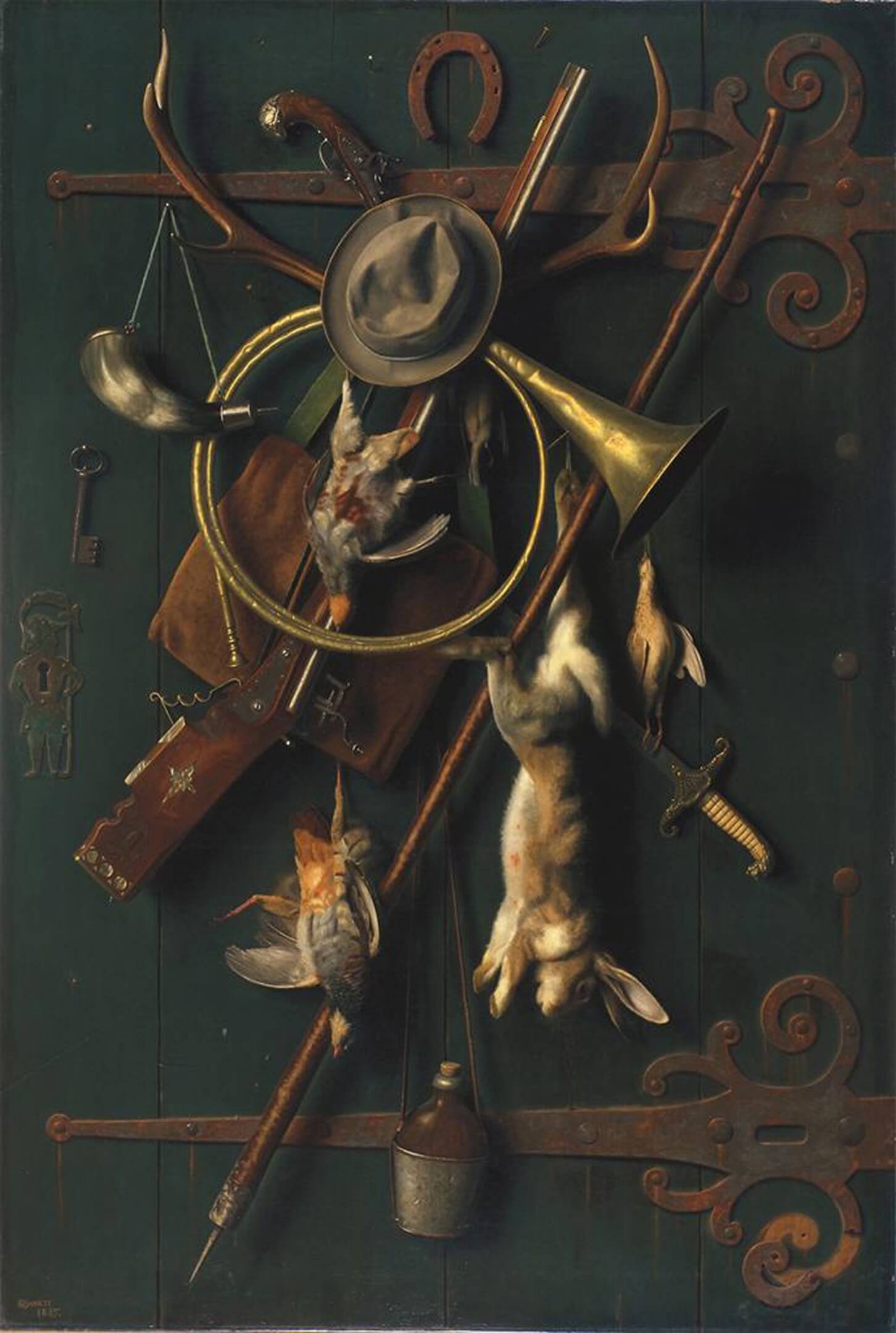 William Michael Harnett, After the Hunt, 1885, oil on canvas, 71 1/2 × 48 1/2 in